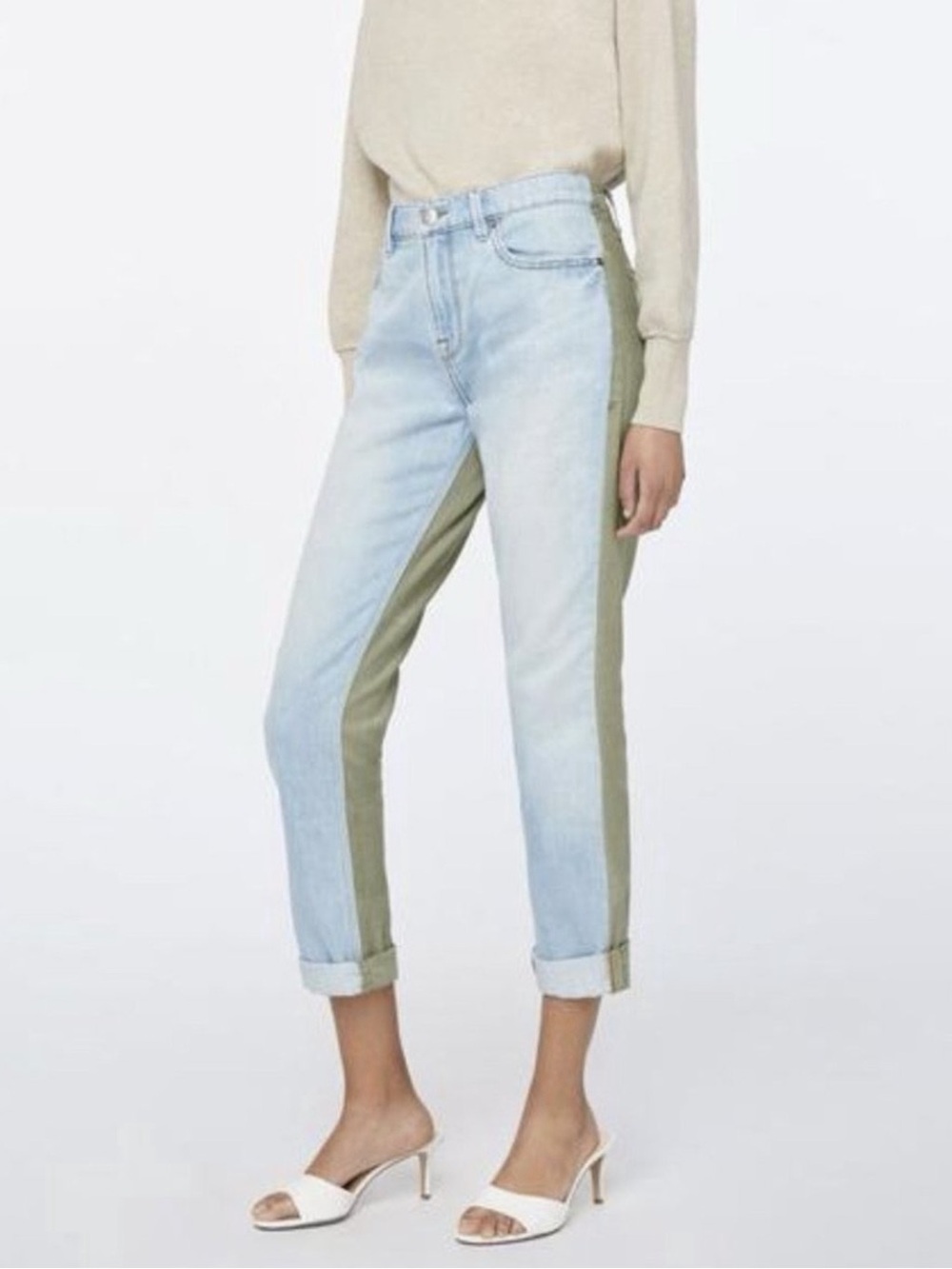 Frame Le Beau Cargo Mix Jeans Size 26 Canterbury Green Chino Denim Light Wash